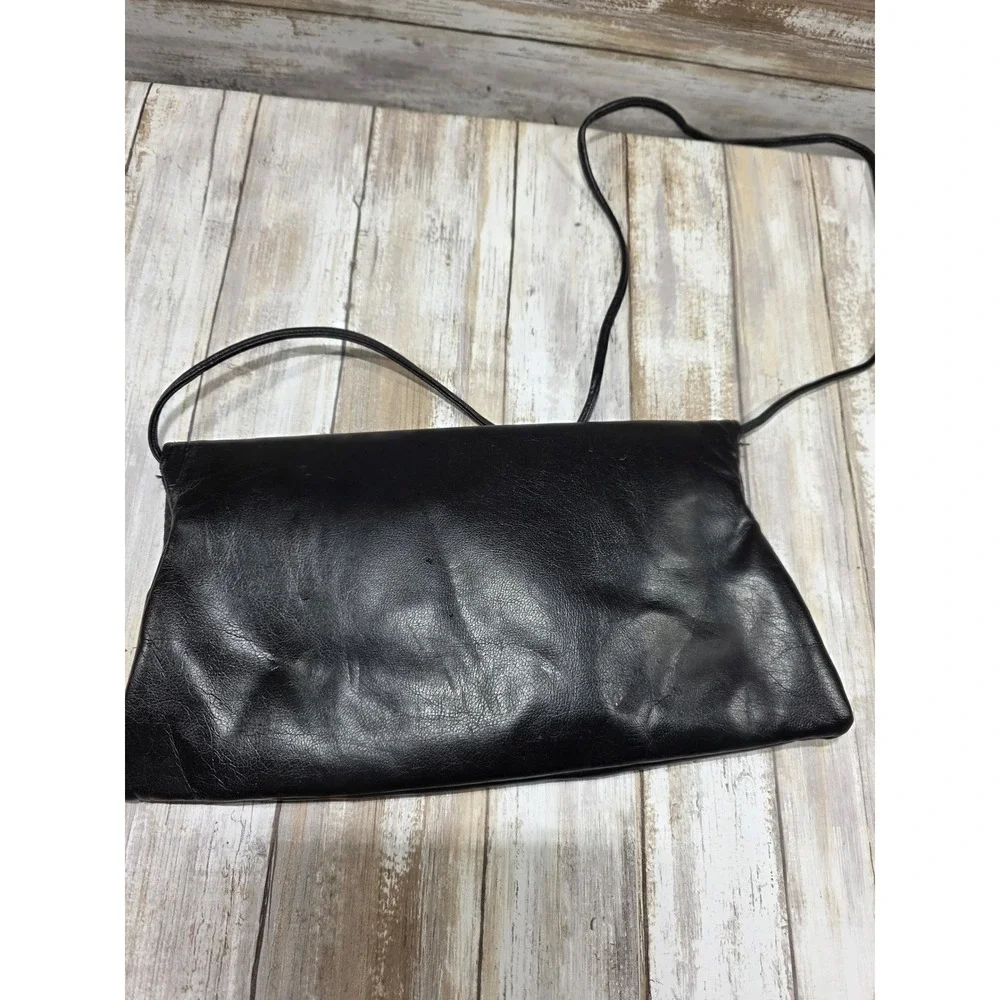 Vintage Black Leather Clutch‎ Handbag Shoulder Strap Evening Bag & HL USA Bag